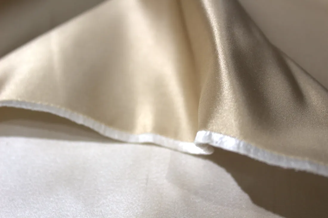 100% SILK DUTCHESS SATIN FABRIC REVERSABLE Gold AND WHITE GOLD COLOR 66 MOMME 54" wide [1826]