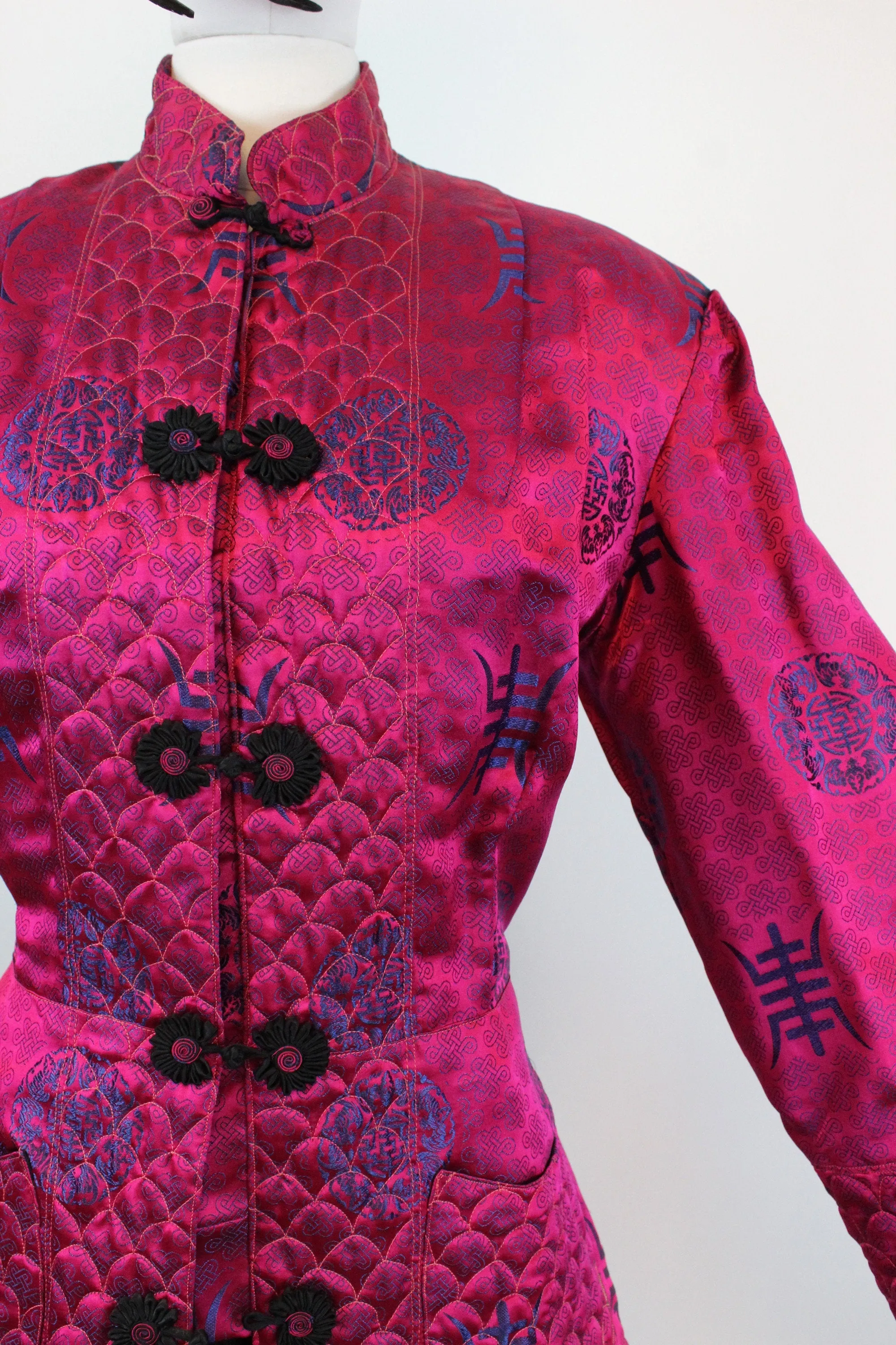 1940s ASIAN silk QUILTED jacket and pants set medium large | new fall