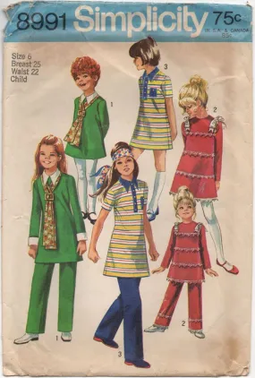 1970's Simplicity Child's A-line Dress and Pants - Chest 25" - No. 8991