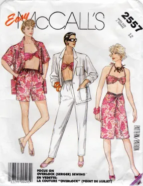 1980's McCall's Tie Top, Button Up Shirt, High Waisted Pants or Shorts and Tie Skirt pattern - Bust 38-40-42" - No. 2557