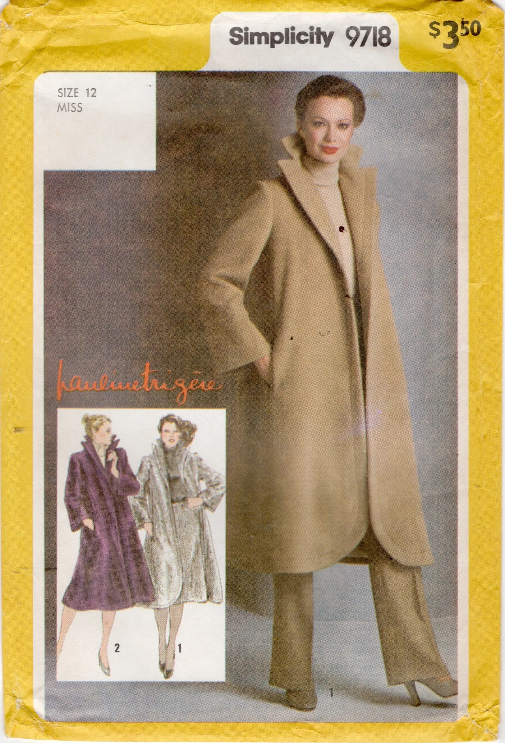 1980's Simplicity Tent-shaped Coat, Lined Skirt and Pants Pattern - Bust 34" - No. 9718