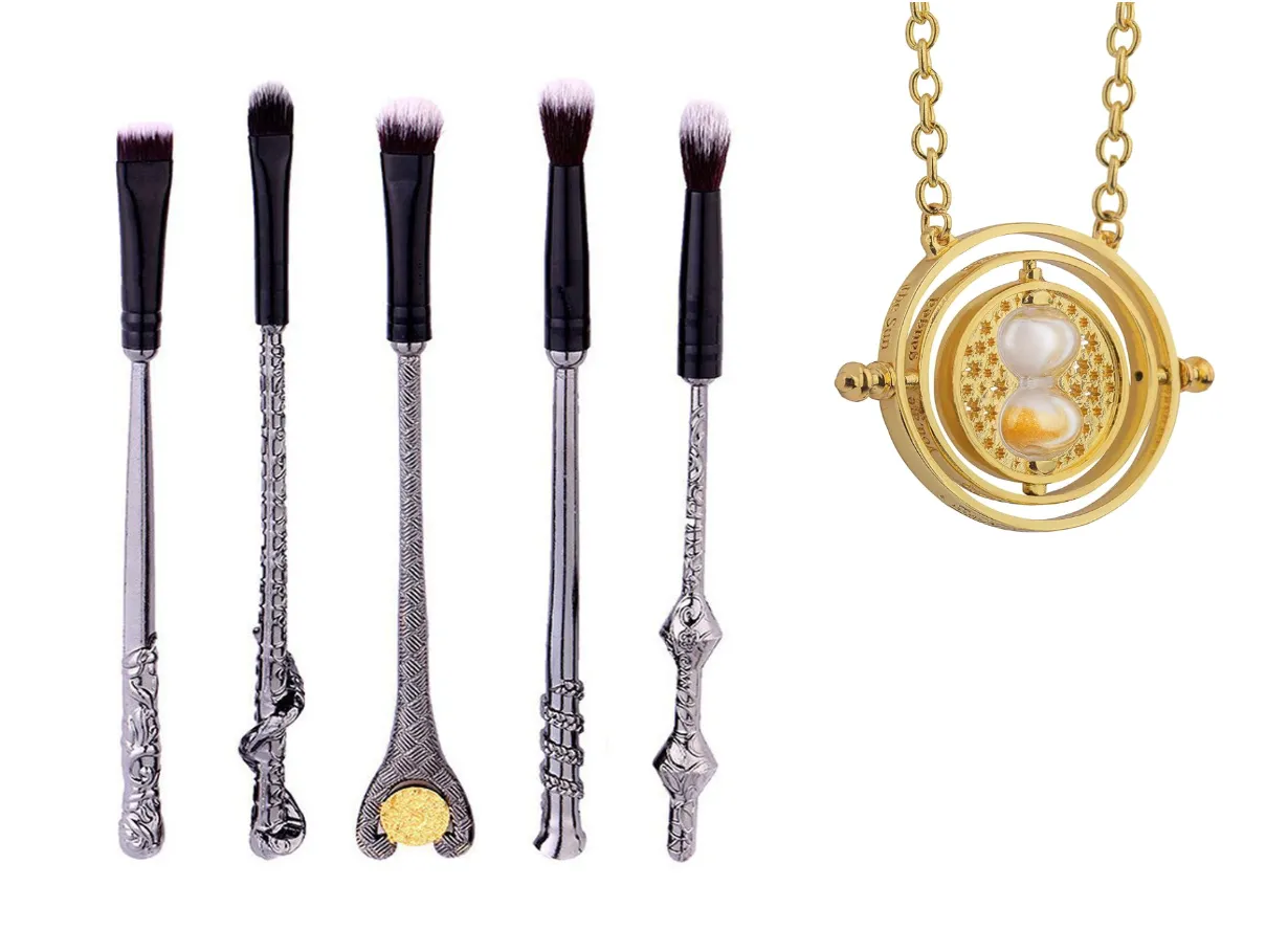 5pc Harry Potter Inspired Makeup Brush Sets with Gold Necklace