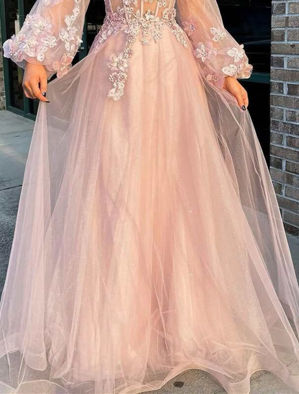 A-Line Prom Dresses Sparkle Dress Wedding Floor Length Long Sleeve Strapless Tulle with Sequin