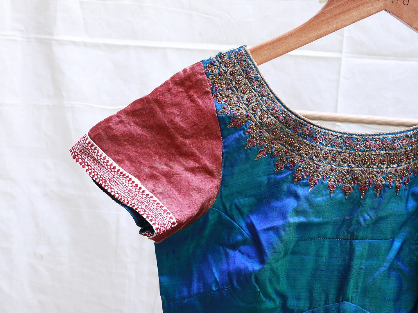 Admiral Blue, Karnataka silk, Kalamkari blouse