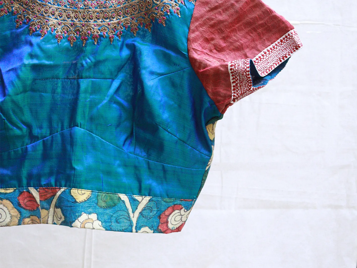 Admiral Blue, Karnataka silk, Kalamkari blouse