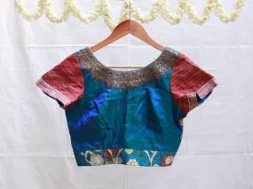 Admiral Blue, Karnataka silk, Kalamkari blouse