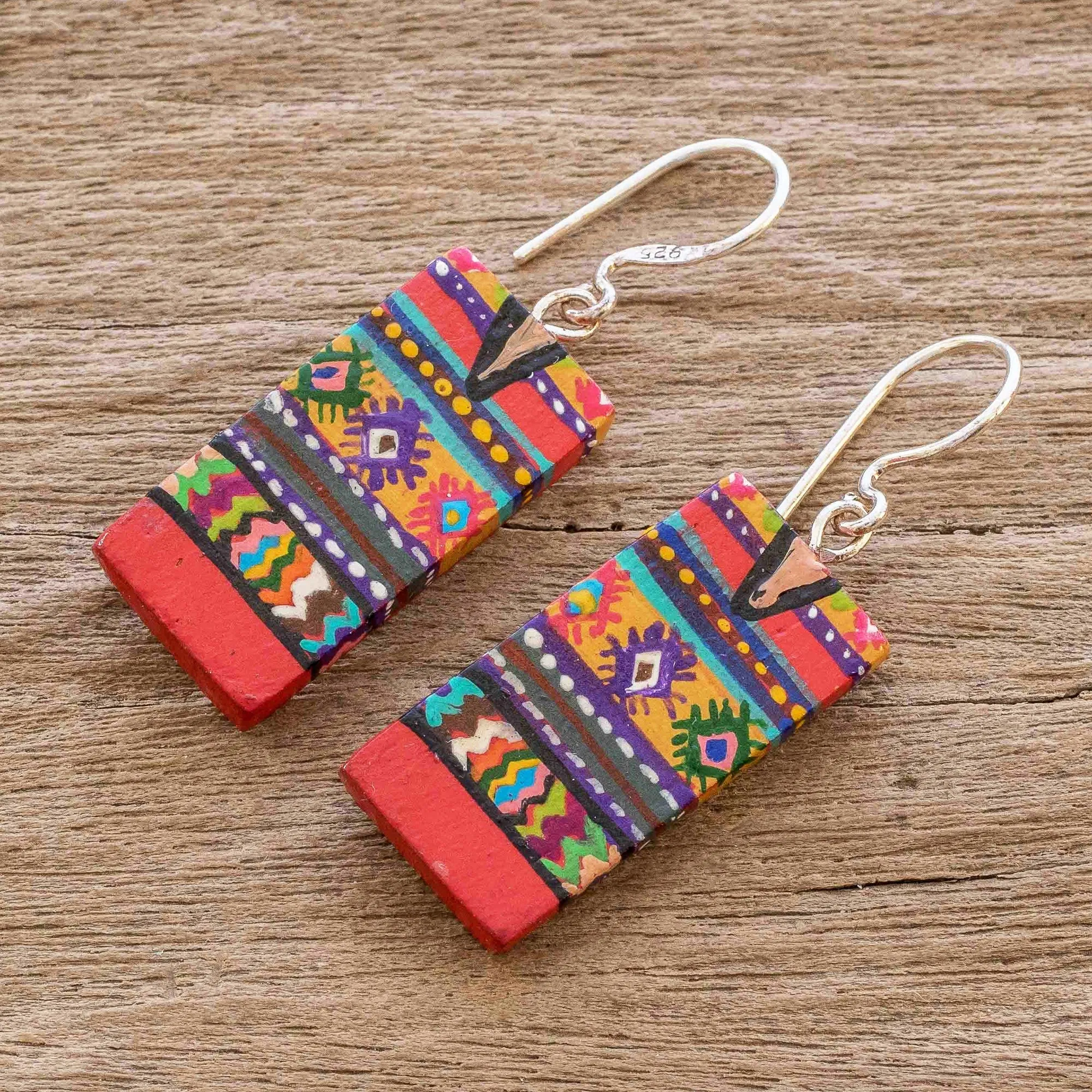 Artisan Painted Wood Earrings - San Juan Comalapa | NOVICA