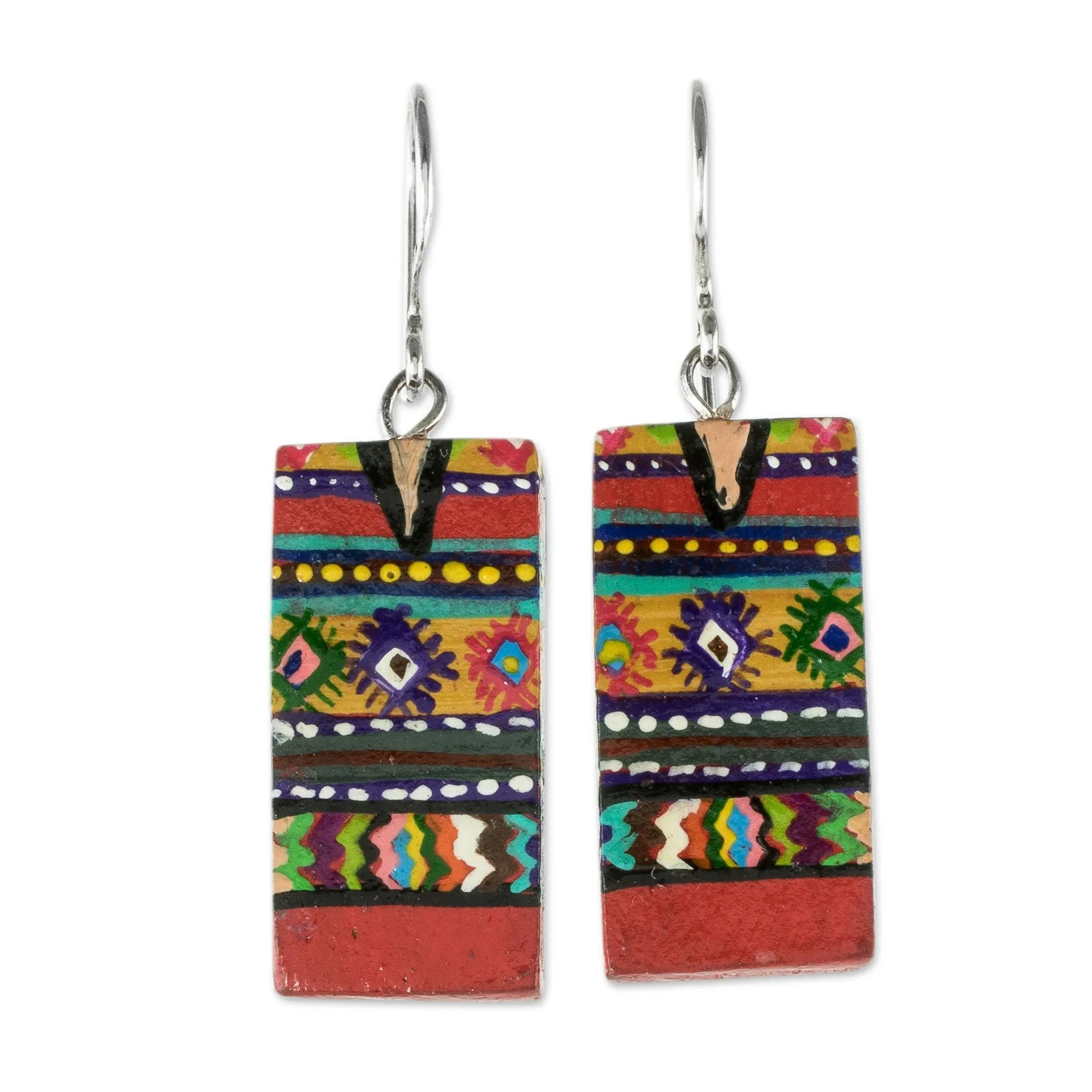 Artisan Painted Wood Earrings - San Juan Comalapa | NOVICA