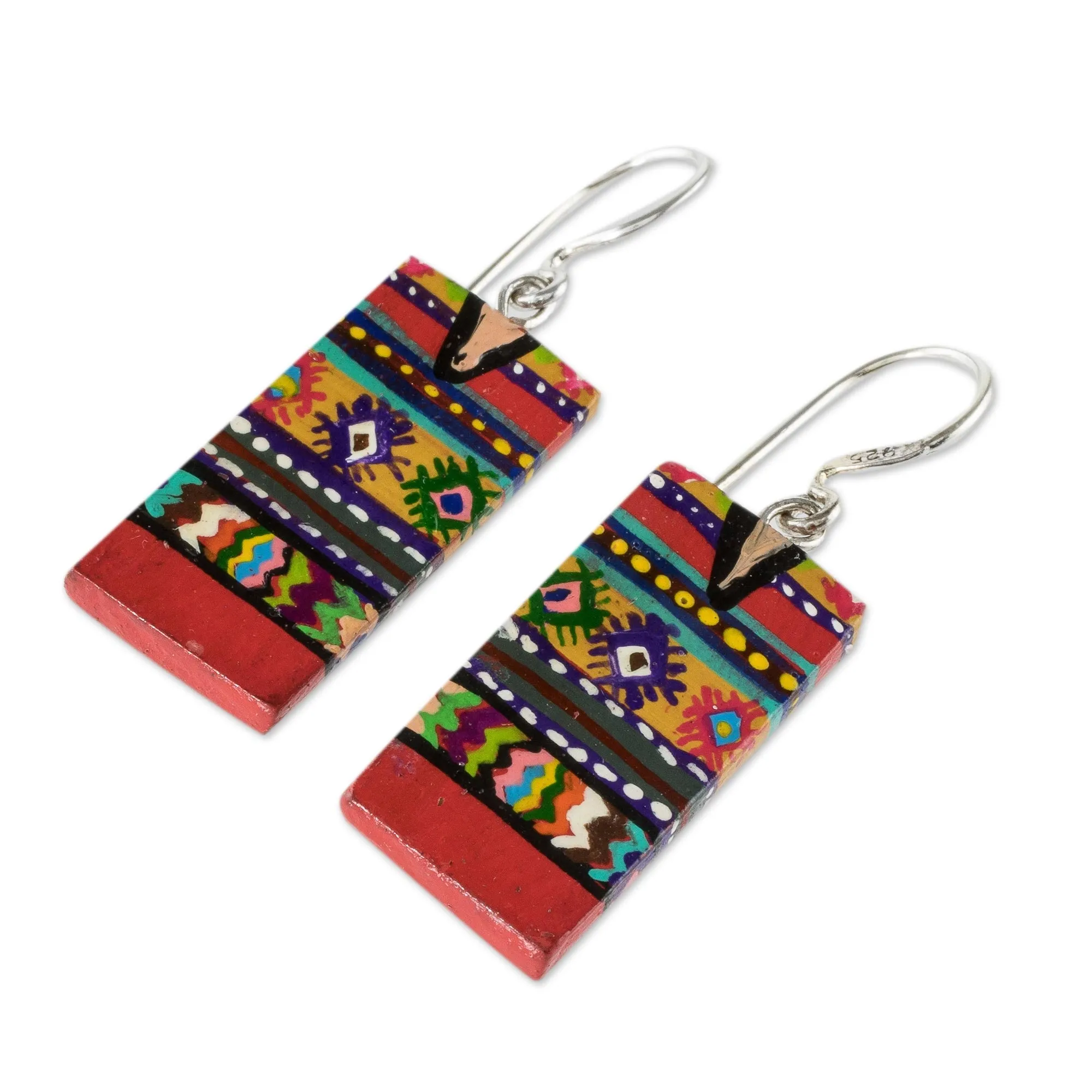 Artisan Painted Wood Earrings - San Juan Comalapa | NOVICA