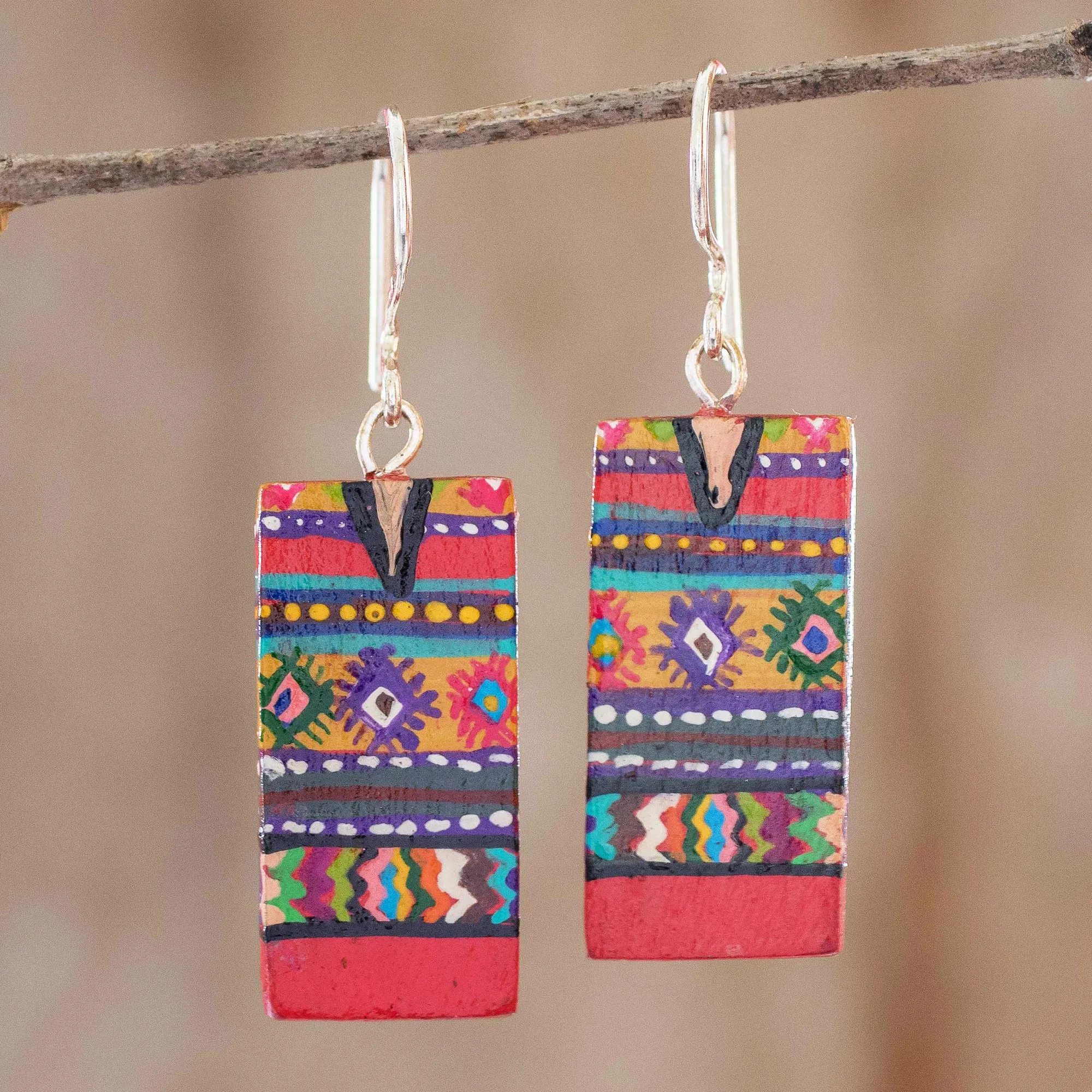 Artisan Painted Wood Earrings - San Juan Comalapa | NOVICA