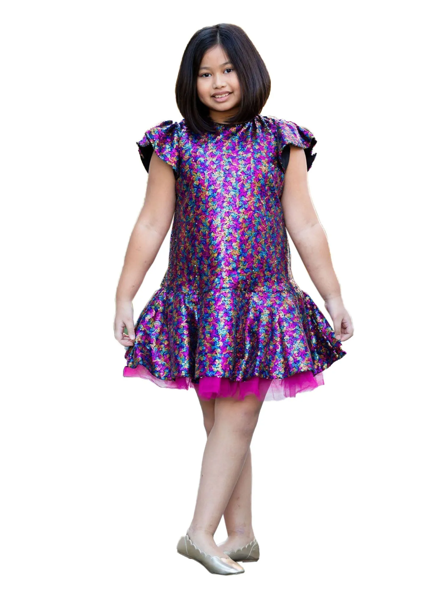 Big Girl Multi Color Sequin Ruffle Tutu Junior Bridesmaid Dress Plus Size 14.5-20.5