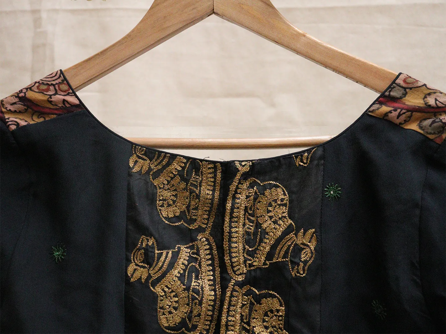 Black Kalamkari Nandi blouse