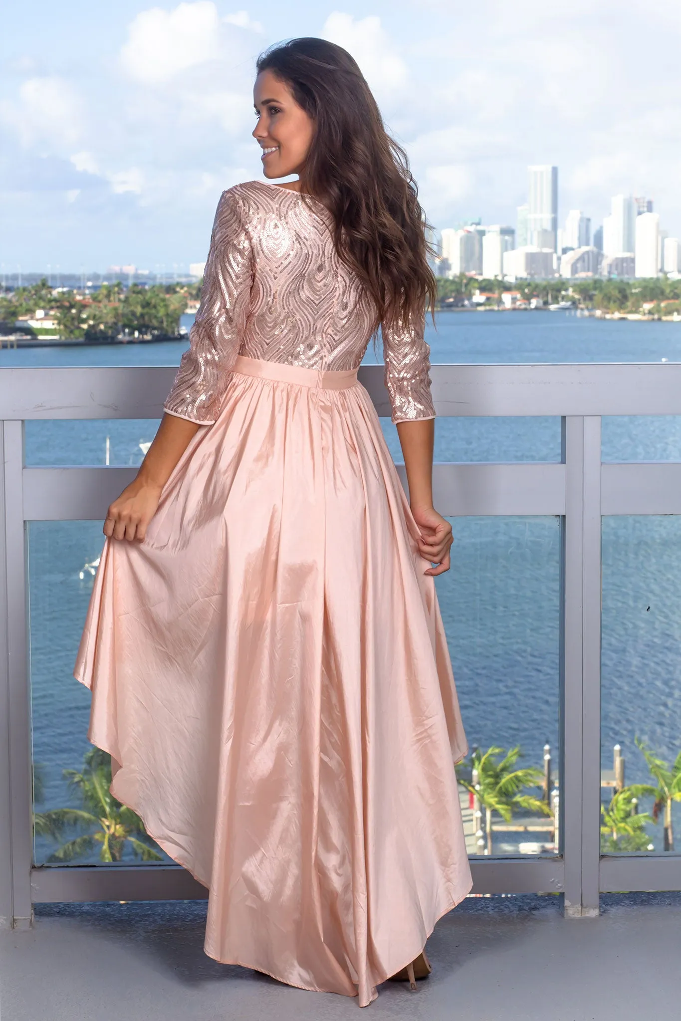 Blush Sequin Top High Low Dress