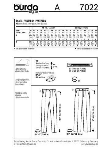BURDA - 7022 Mens Pants