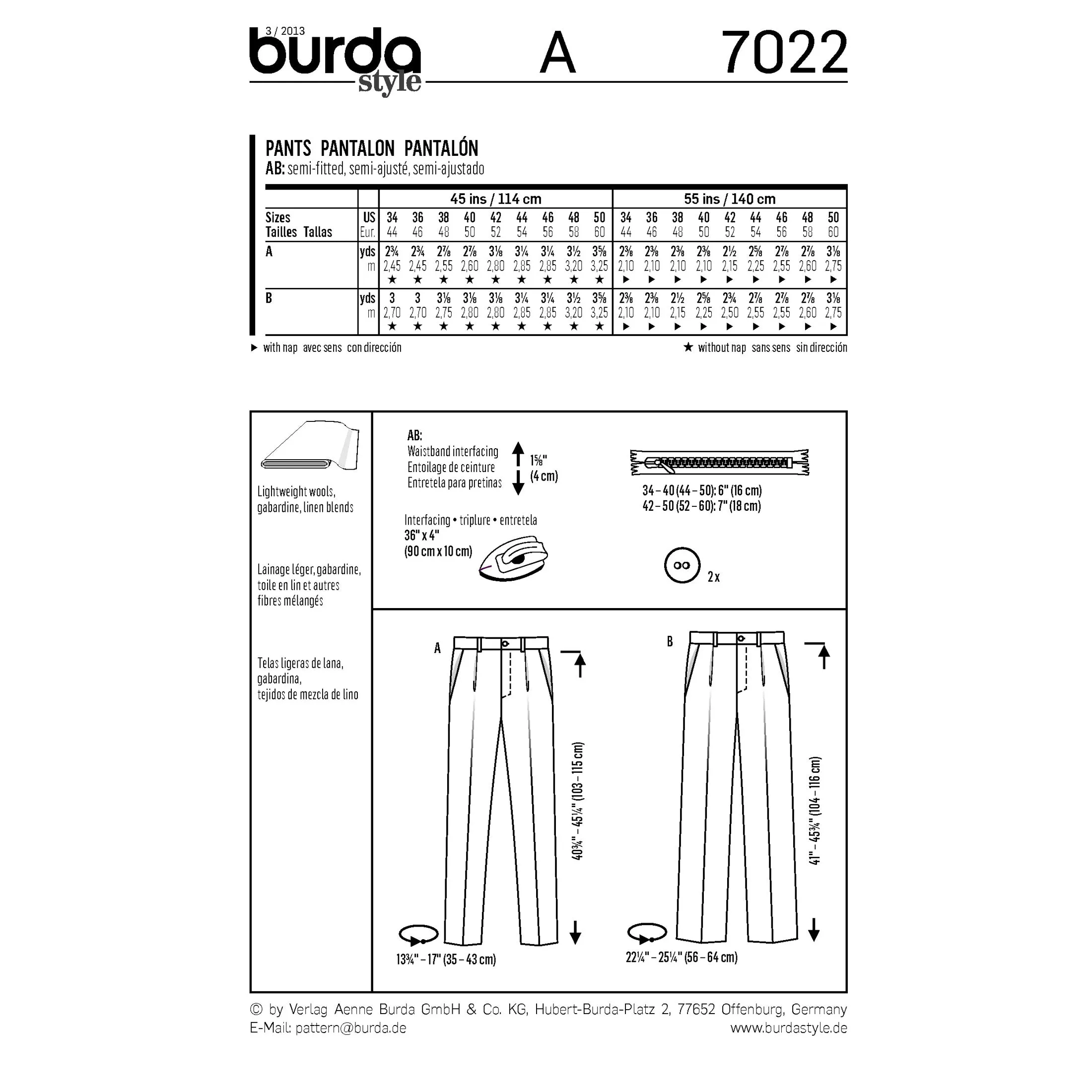 BURDA - 7022 Mens Pants