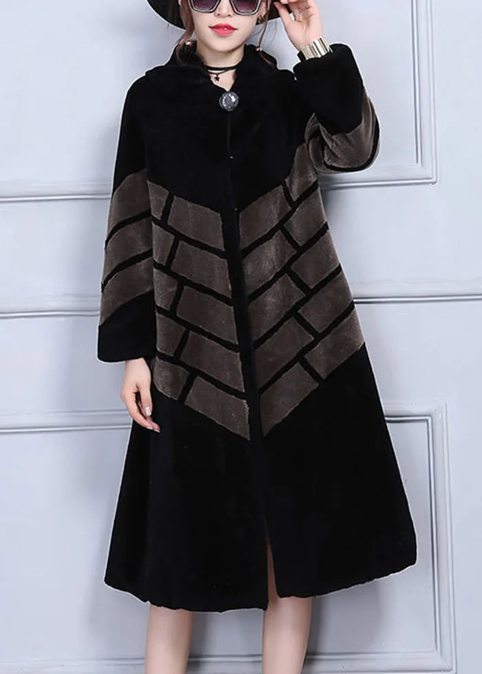 Casual Chocolate Oversized Patchwork Wool Jackets Winter LY9449