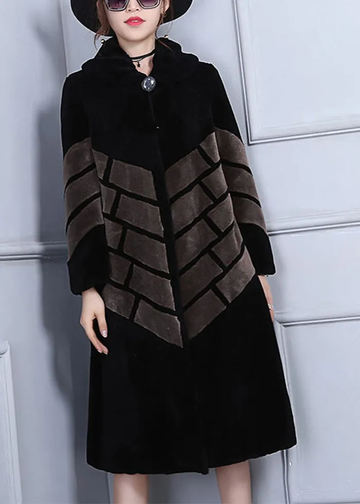 Casual Chocolate Oversized Patchwork Wool Jackets Winter LY9449