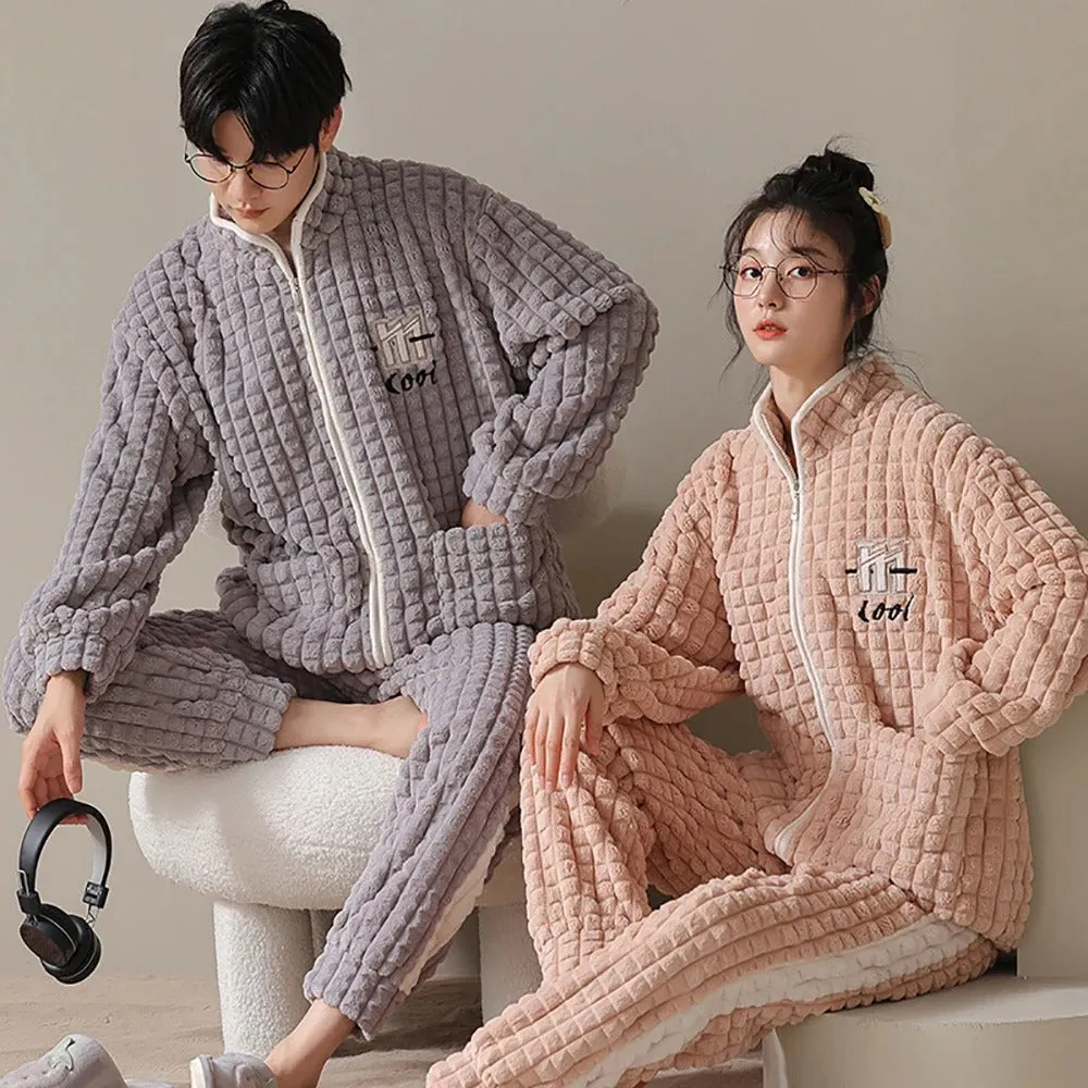 Casual Quilted Zip Up Couple Pajama Set