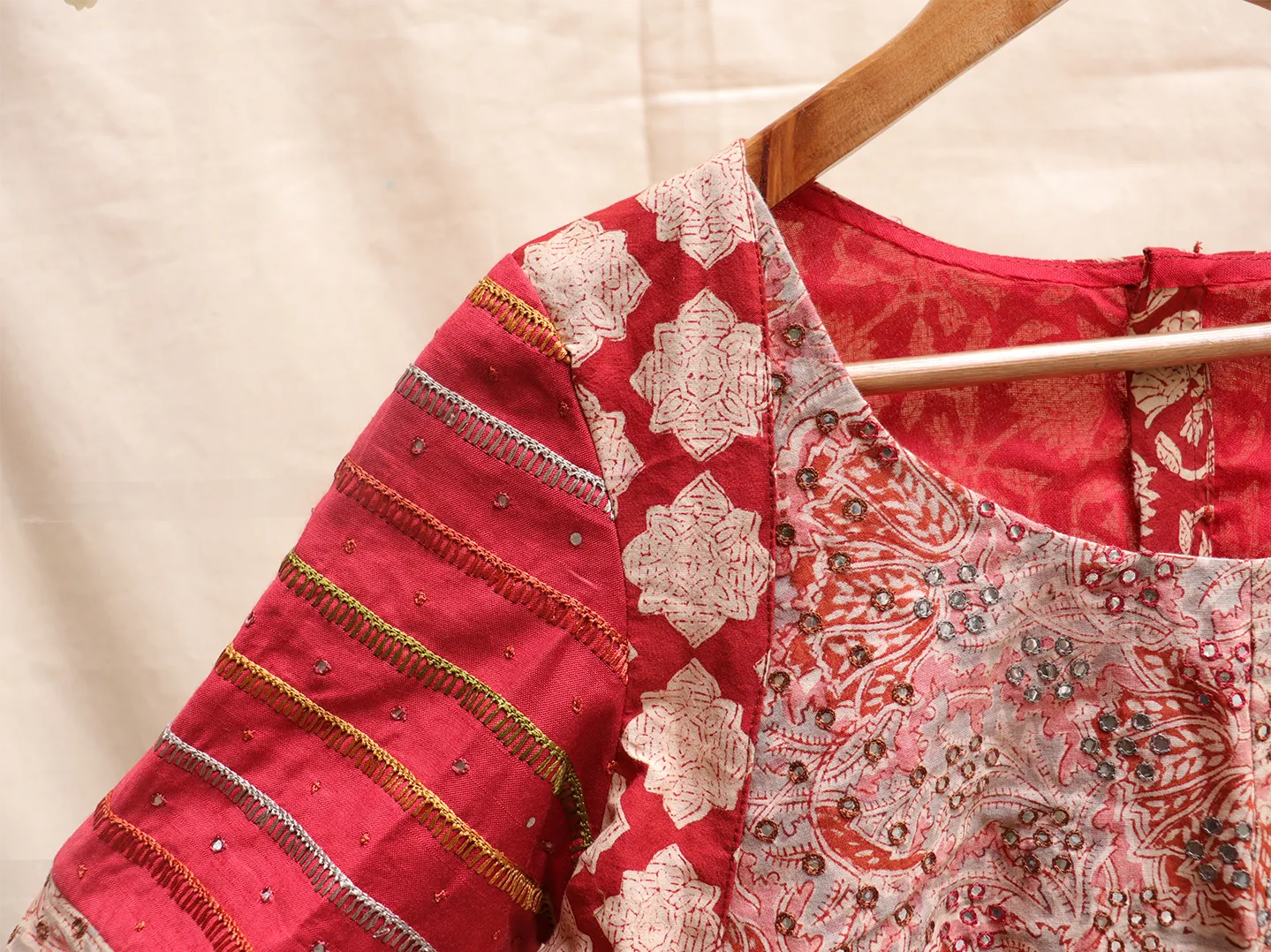 Cherry Red, Kalamkari Hand embroidery blouse