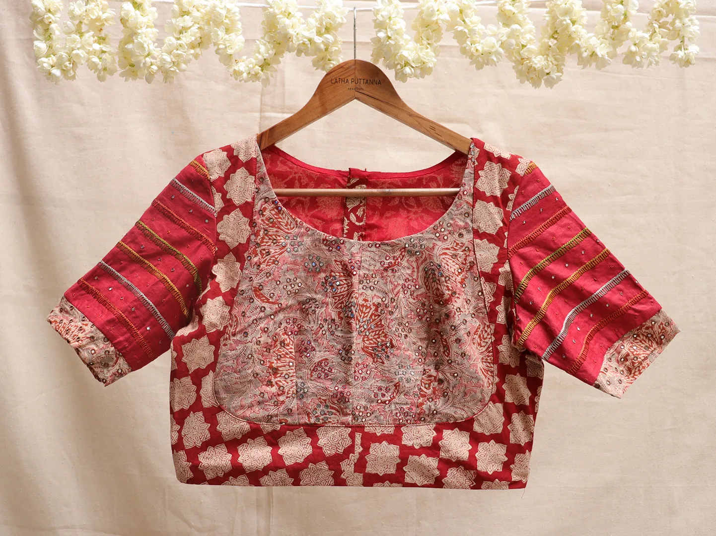 Cherry Red, Kalamkari Hand embroidery blouse