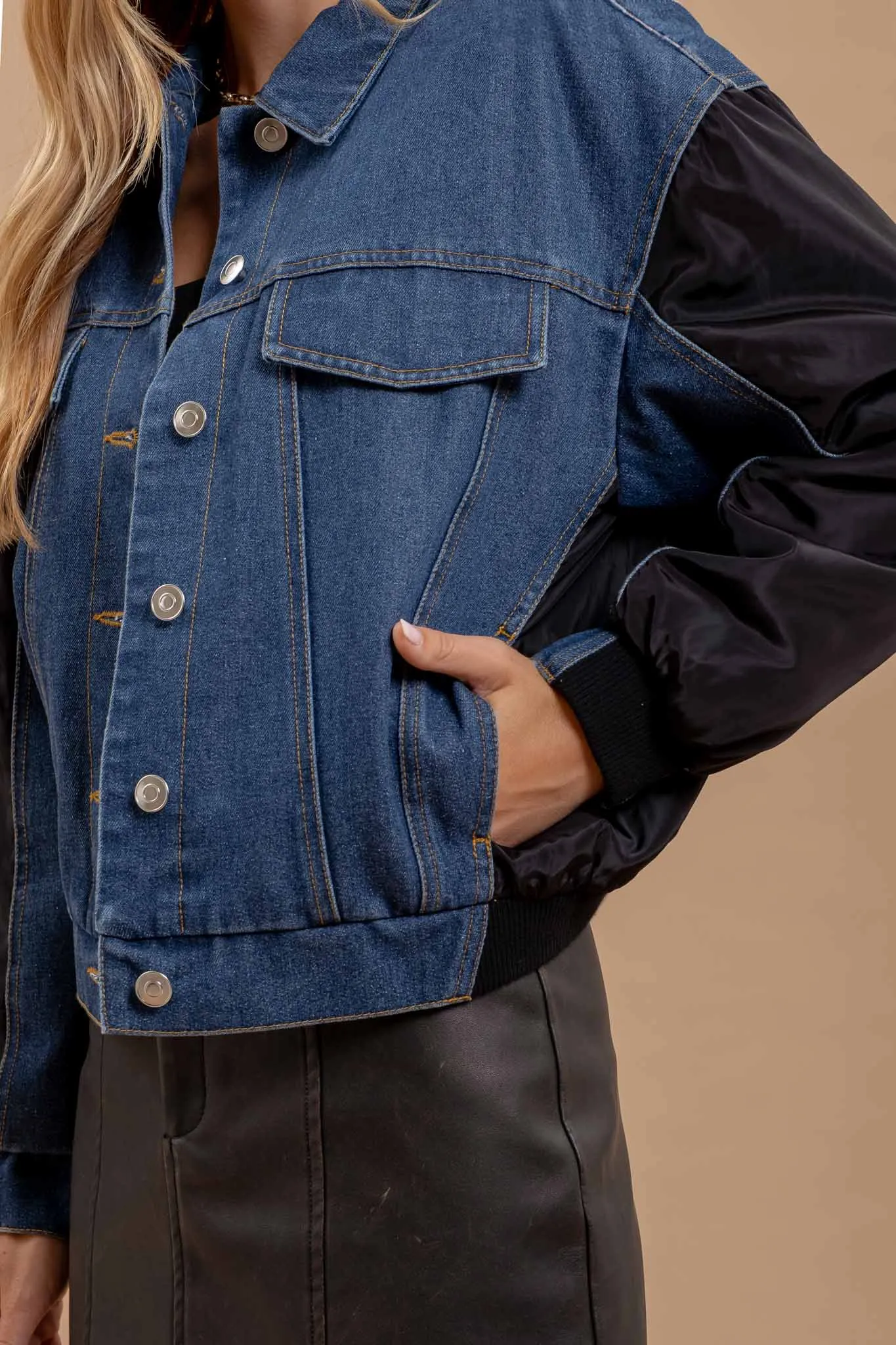 CONTRAST DROP SHOULDER DENIM JACKET