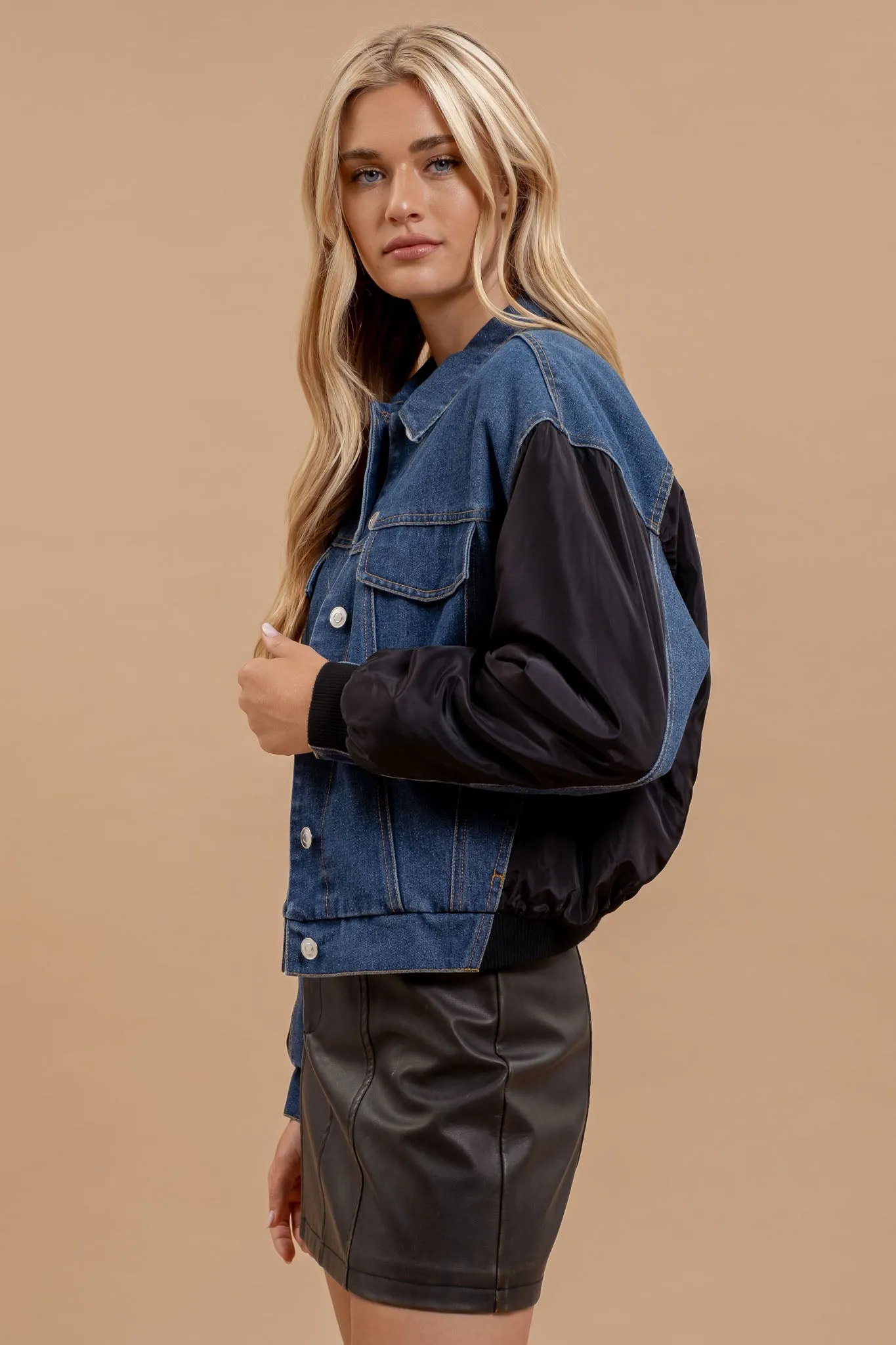 CONTRAST DROP SHOULDER DENIM JACKET