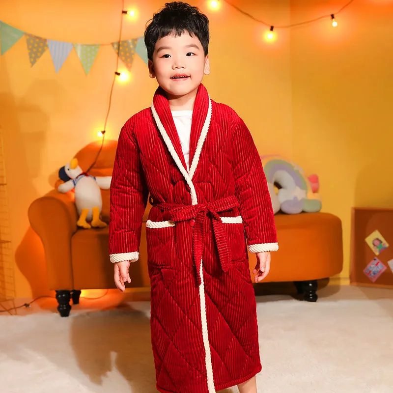 Coral Fleece Quilted Bathrobe For Baby Kids