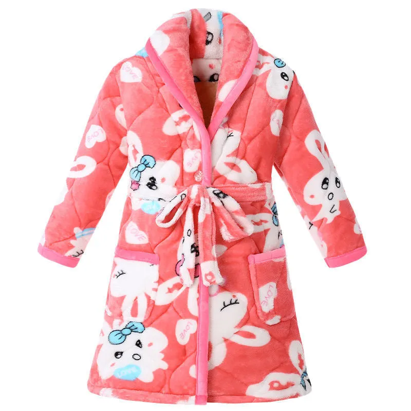 Coral Fleece Quilted Bathrobe For Baby Kids