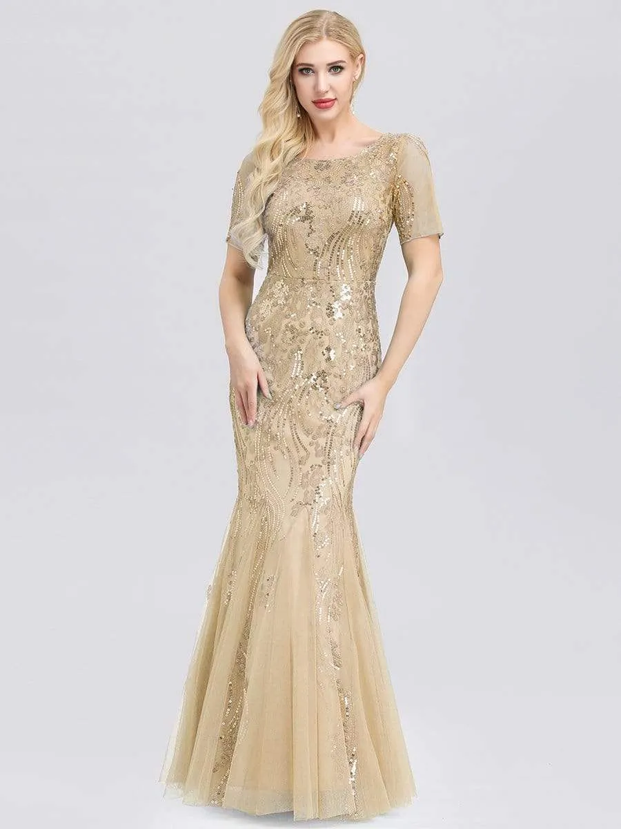 Delicate Embroidery Sequin Fishtail Evening Dress