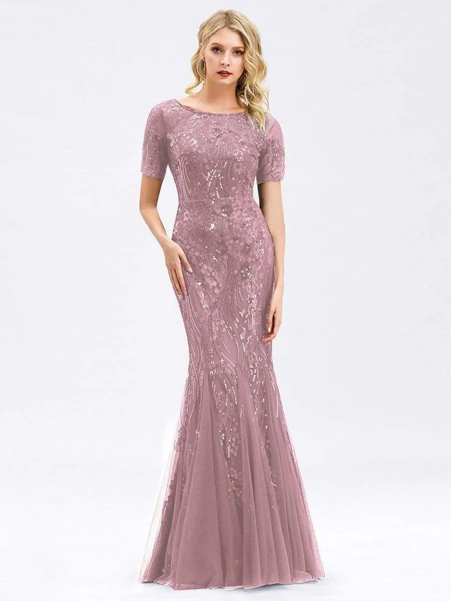 Delicate Embroidery Sequin Fishtail Evening Dress