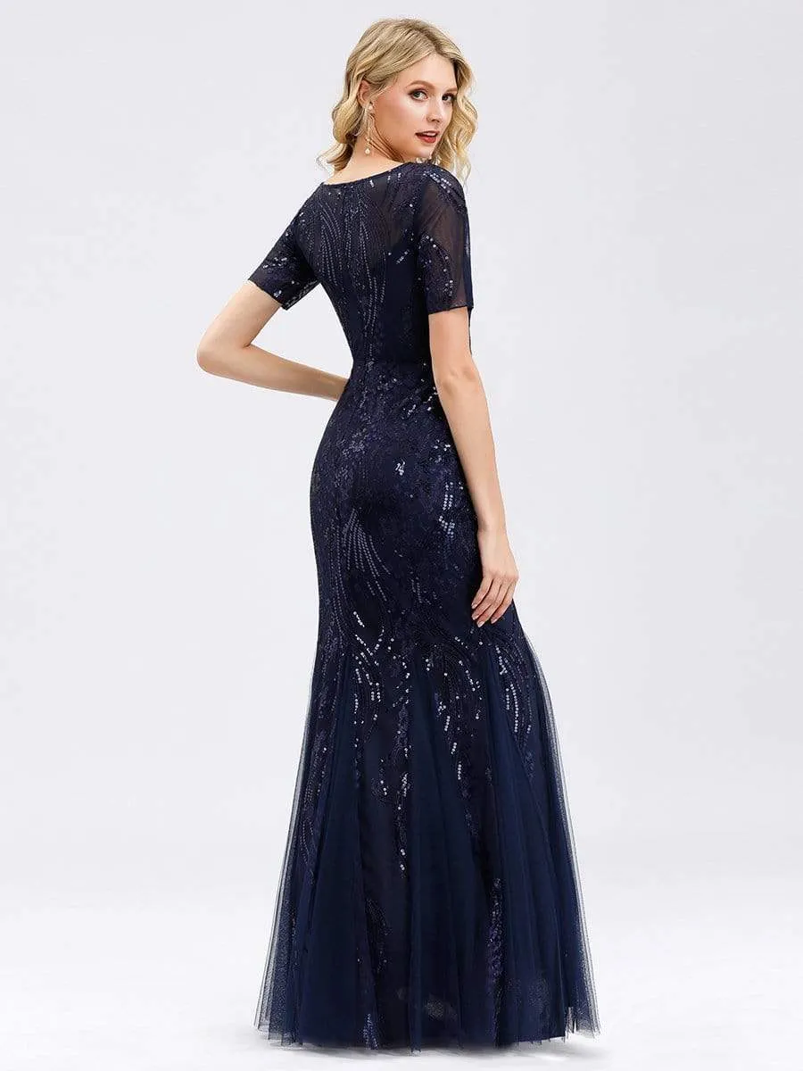 Delicate Embroidery Sequin Fishtail Evening Dress