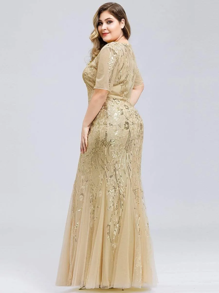 Delicate Embroidery Sequin Fishtail Evening Dress