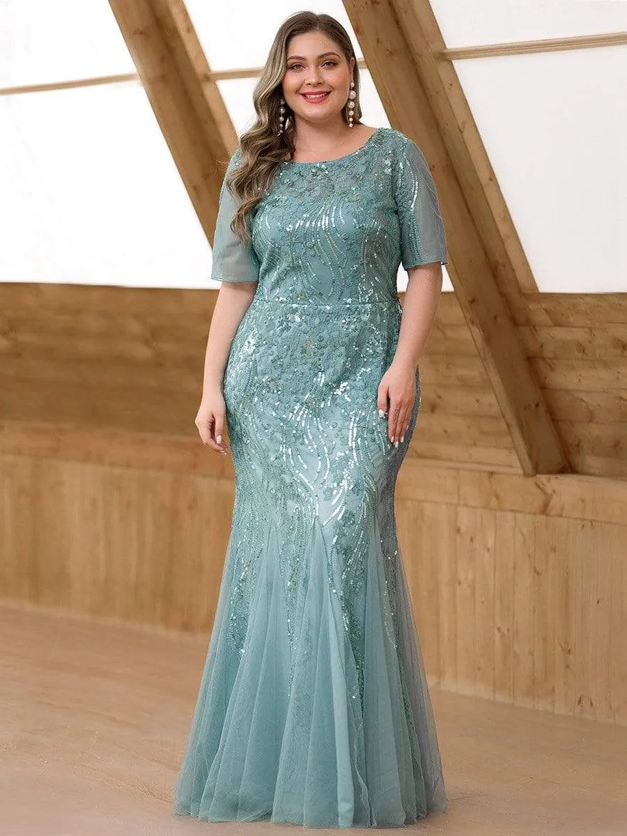 Delicate Embroidery Sequin Fishtail Evening Dress