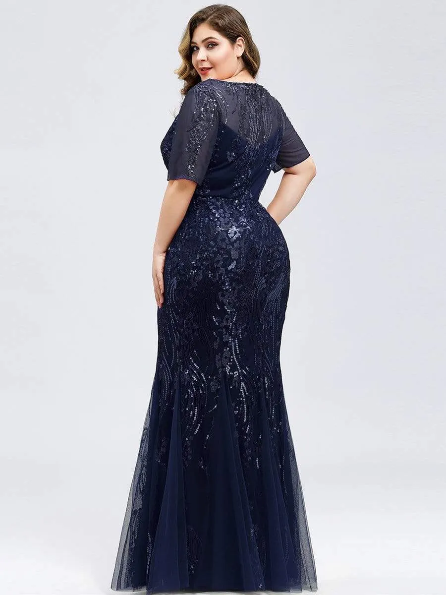 Delicate Embroidery Sequin Fishtail Evening Dress