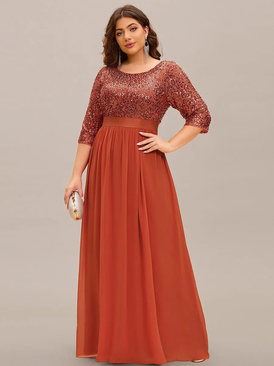 Edith | Elegant Round Neckline Long Sleeves Sequin Evening Dress