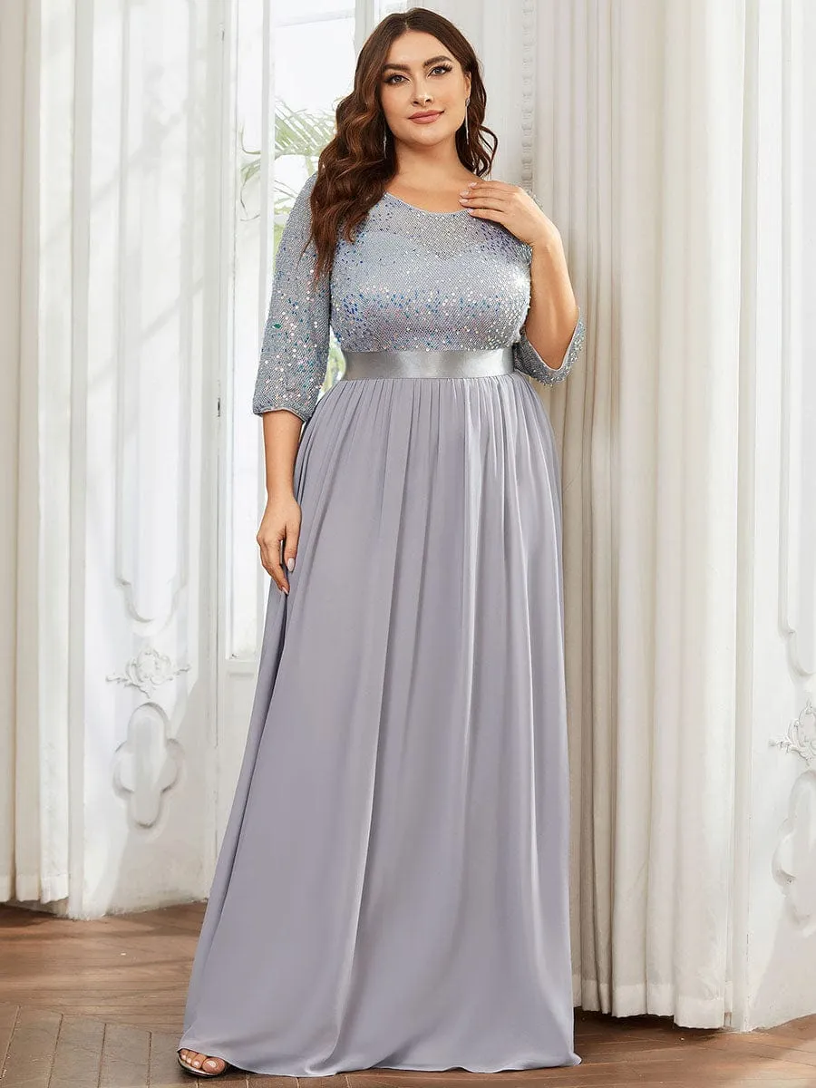 Edith | Elegant Round Neckline Long Sleeves Sequin Evening Dress