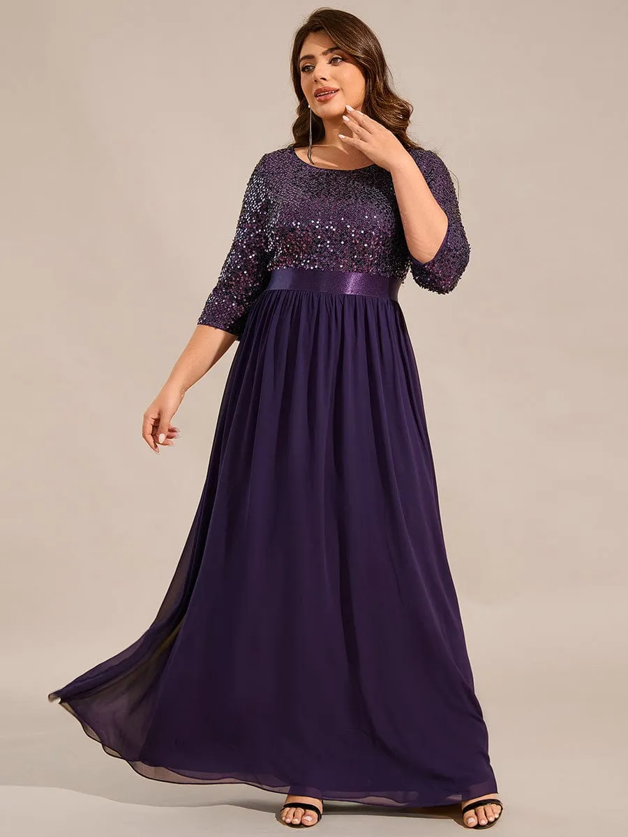 Edith | Elegant Round Neckline Long Sleeves Sequin Evening Dress