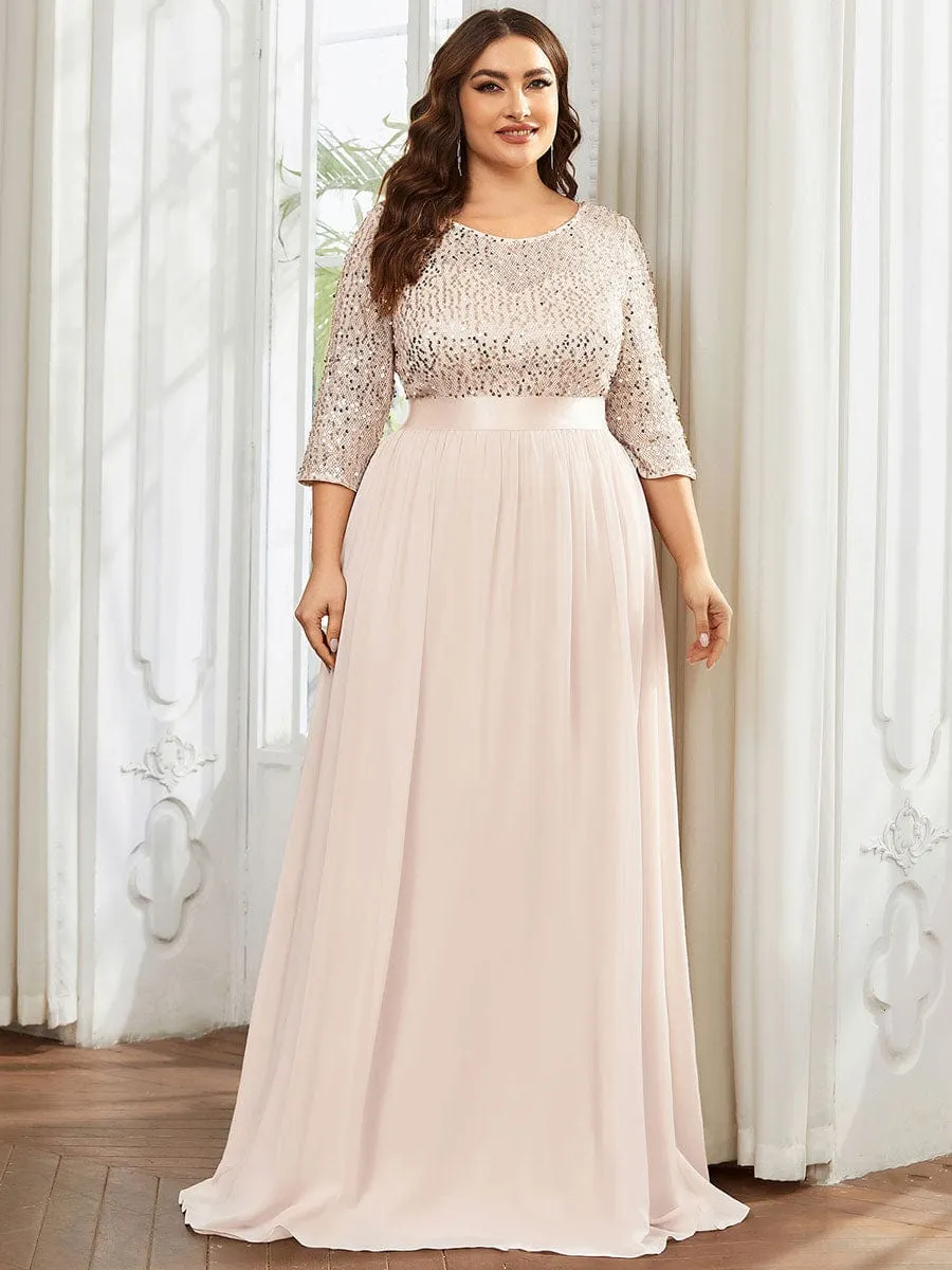 Edith | Elegant Round Neckline Long Sleeves Sequin Evening Dress