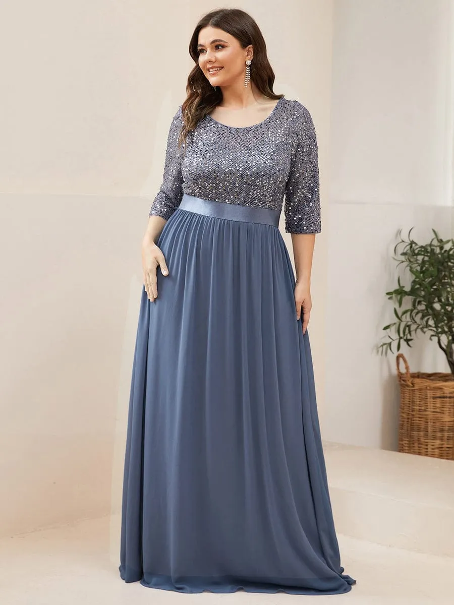 Edith | Elegant Round Neckline Long Sleeves Sequin Evening Dress