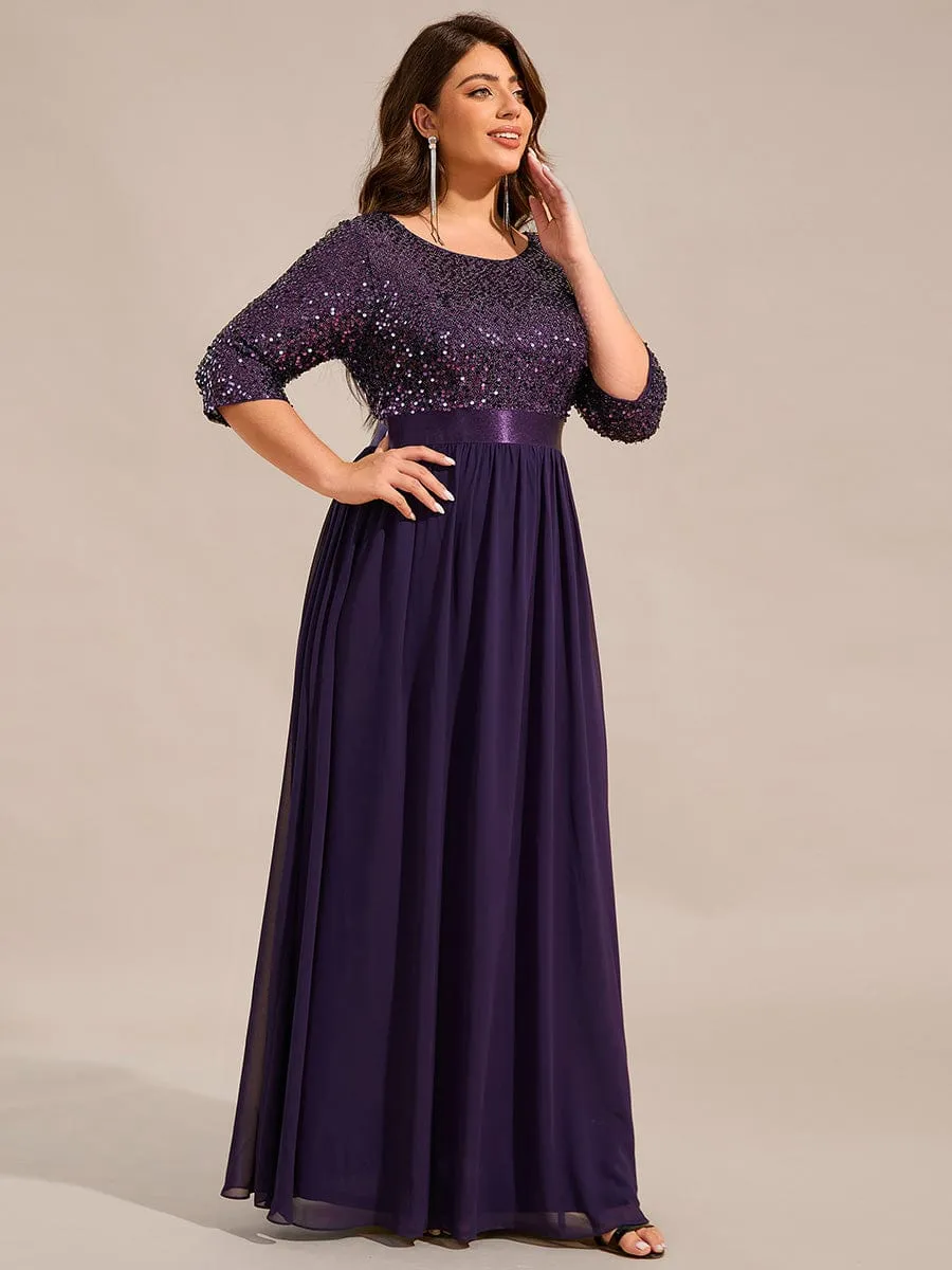 Edith | Elegant Round Neckline Long Sleeves Sequin Evening Dress