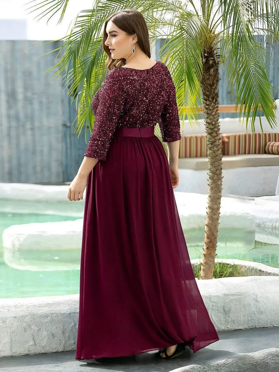 Edith | Elegant Round Neckline Long Sleeves Sequin Evening Dress