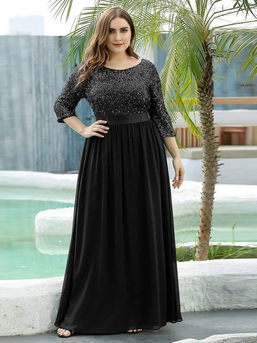 Edith | Elegant Round Neckline Long Sleeves Sequin Evening Dress