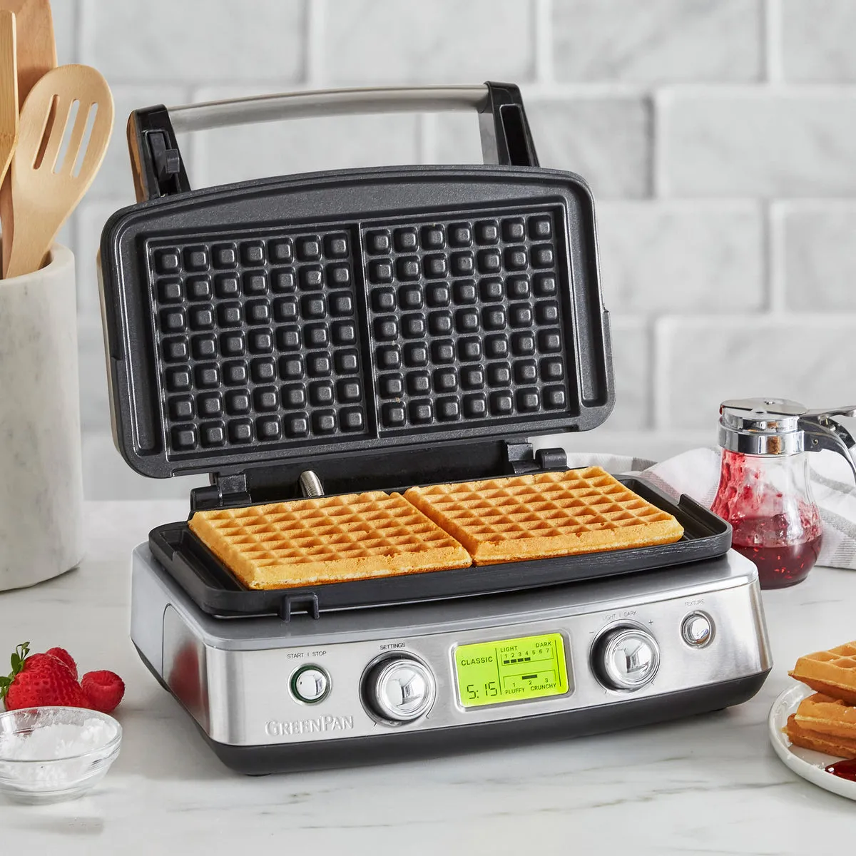 Elite Ceramic Nonstick 2-Square Waffle Maker | Premiere Stainless Steel