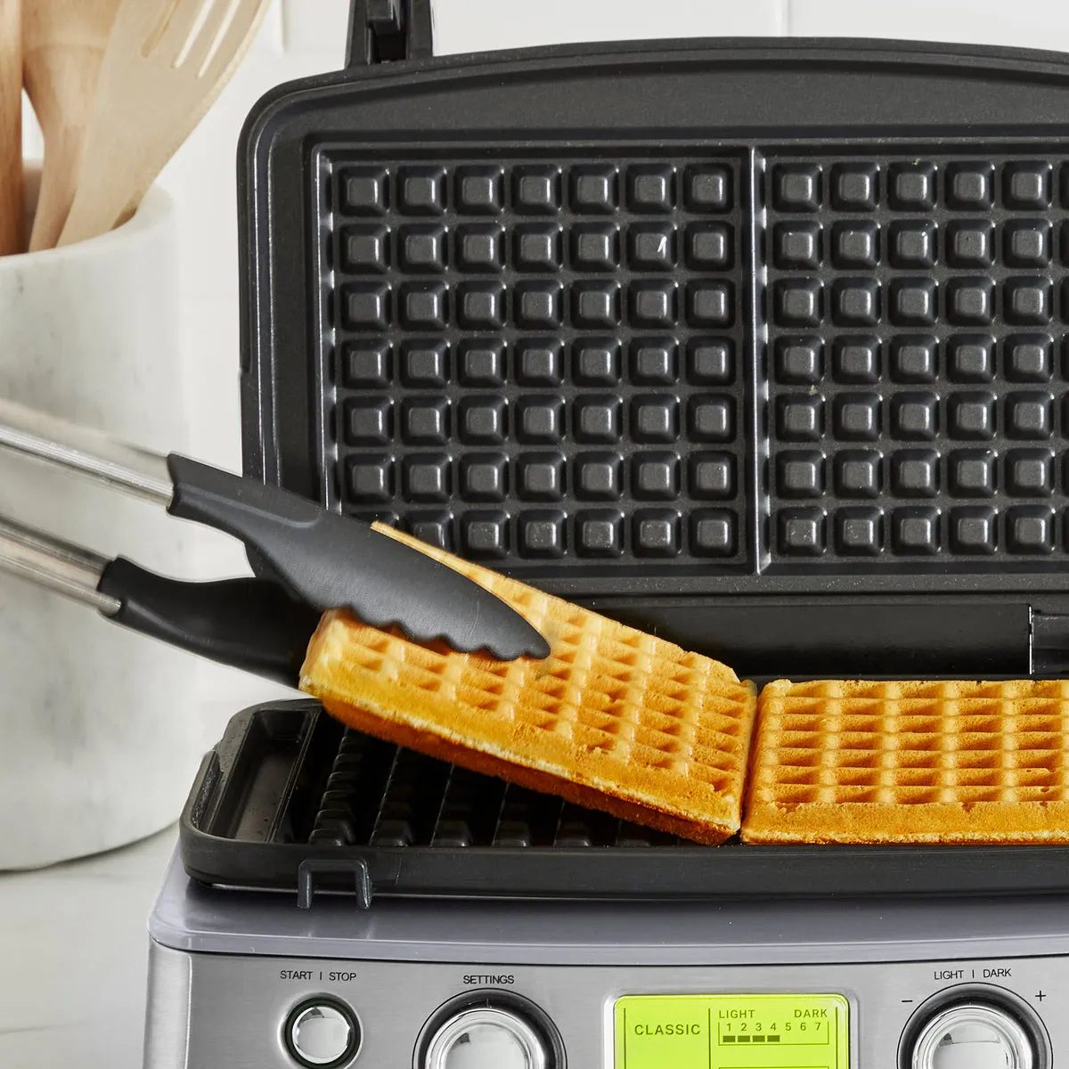 Elite Ceramic Nonstick 2-Square Waffle Maker | Premiere Stainless Steel