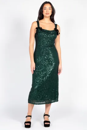 Evergreen Elegance Sequin Midi Dress