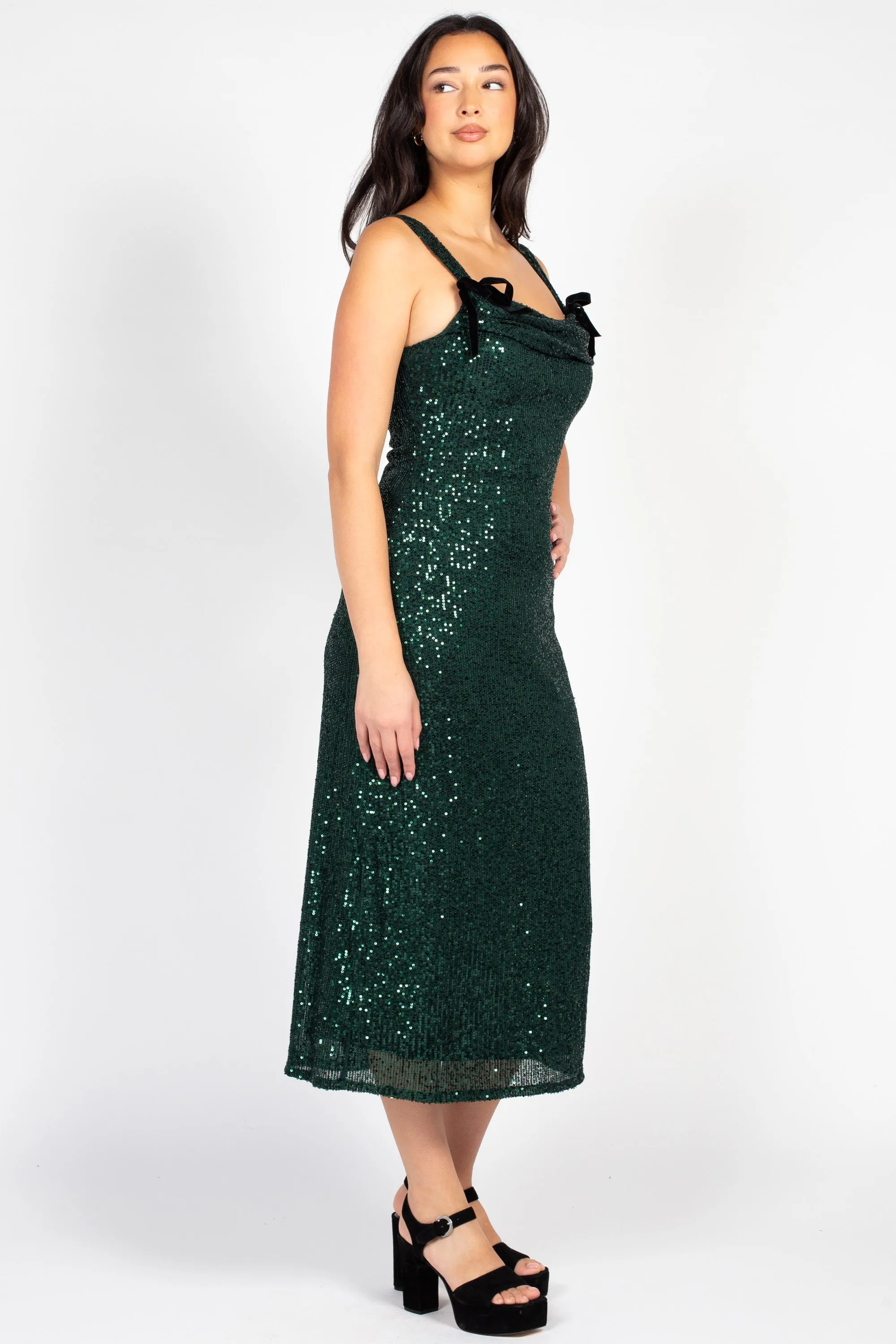 Evergreen Elegance Sequin Midi Dress