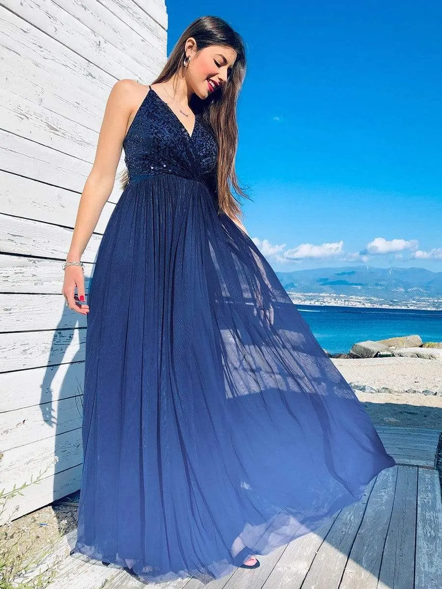 Floor Length Sexy Backless Prom Dress with Sequin