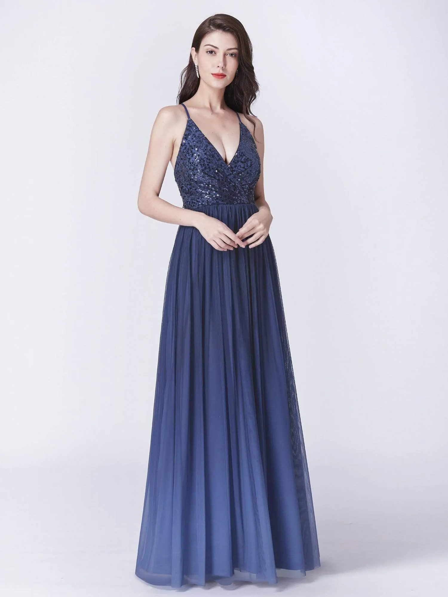 Floor Length Sexy Backless Prom Dress with Sequin