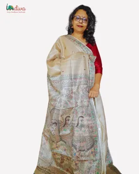 Handpainted Natural Dyed Madhubani Silk Saree