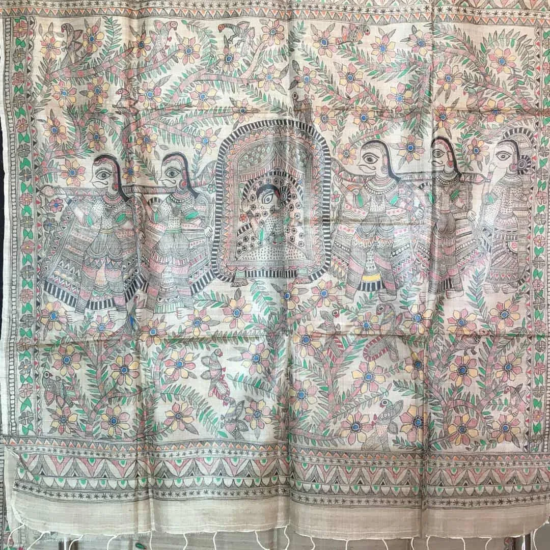 Handpainted Natural Dyed Madhubani Silk Saree